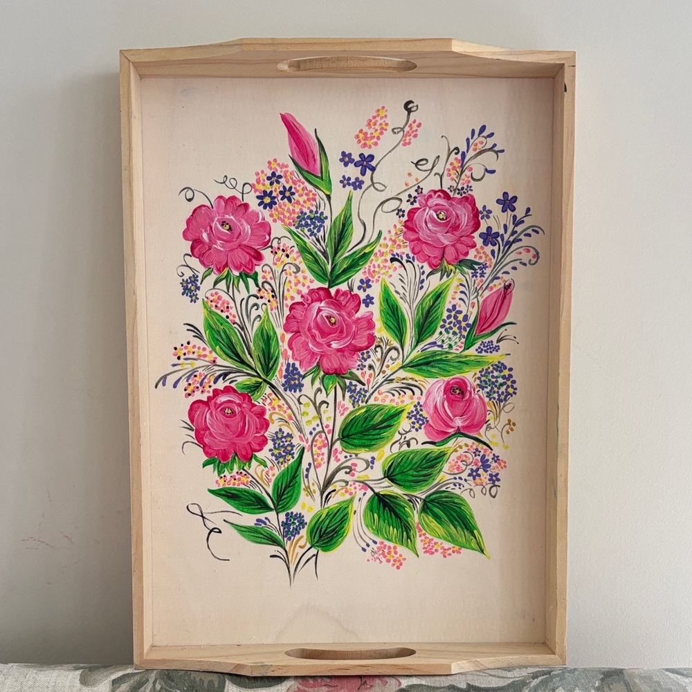 Floral Wooden Serving Tray